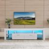 Modern White High Gloss 55 Inch LED TV Stand w/ Glass Shelves