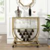 Modern Gold Glass Bar Cart w/ Stackable Wine Racks