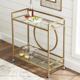 Mid-Century Metal & Glass Bar Cart, Gold Finish