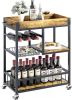 Industrial Vintage Style 3-Tier Bar Cart w/ Wine Glass Rack
