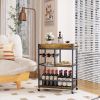 Industrial Vintage Style 3-Tier Bar Cart w/ Wine Glass Rack