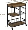 Industrial Vintage Style 3-Tier Bar Cart w/ Wine Glass Rack
