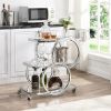 Modern Silver Metal 3-Tier Bar Cart with Handle