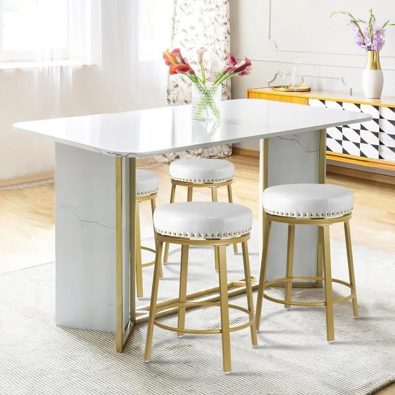 FLYZC White & Gold Counter Swivel Bar Stools - Set of 2 FLYZC White & Gold Counter Swivel Bar Stools - Set of 2