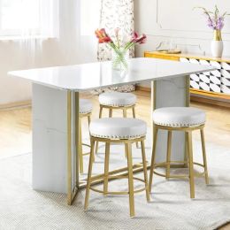 FLYZC White & Gold Counter Swivel Bar Stools - Set of 2
