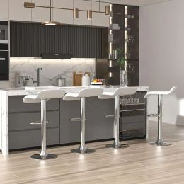 Modern Swivel Adjustable Barstools w/ Solid Wave Seats - White (Set of 4)