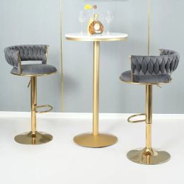 Modern Adjustable Gold Velvet Barstools with Backs - Set of 2