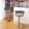 Modern Adjustable Gold Velvet Barstools with Backs - Set of 2