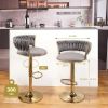 Modern Adjustable Gold Velvet Barstools with Backs - Set of 2