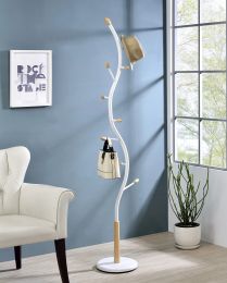 Arles Metal White and Oak Standing Coat Rack