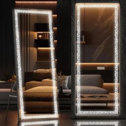 Modern 56" x 16" Full Length LED Mirror w/ Triangle Pattern Light