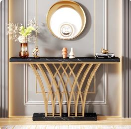 Tribesigns 59" Gold Console Table with Grid Metal Base