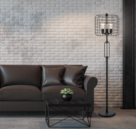 "65"H Black Industrial Wire Cage Floor Lamp w/ Edison Bulb (1PCS)