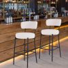 Plush Comfort White Teddy Bar Stools - 2 Piece Set with Backrest (White)
