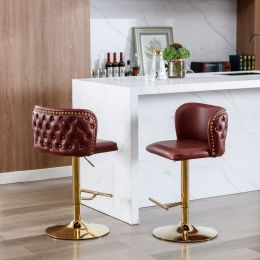 Swivel Barstools w/ Adjustable Seat Height & Whole Back Tufted (Wine Red, Burgundy, Set of 2)