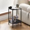 Round 2-Layer End Table w/  Whole Marble Top & Black Metal Frame by Yeah Depot