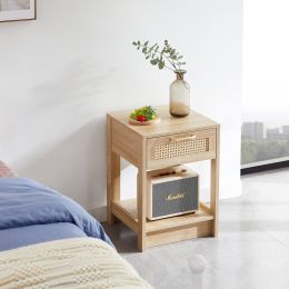 15.75-Inch Rattan End Table w/  Drawer by Yeah Depot (Natural)