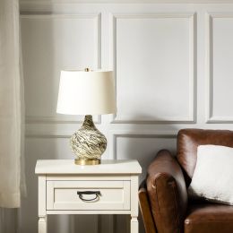 Pelion 20" Modern LED Table Lamp w/ Linen Shade & Glass Base