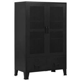 Office Cabinet with Mesh Doors Industrial Black - Steel