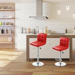 Set of 2 PU Leather Swivel Bar Stools Pub Chairs -Red