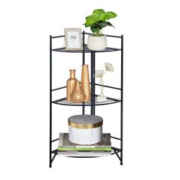 3 Tier Corner Folding Metal Corner Shelf Black