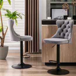 Modern Upholstered Bar Stools w/ Tufted Backs (Gray, Set of 2)