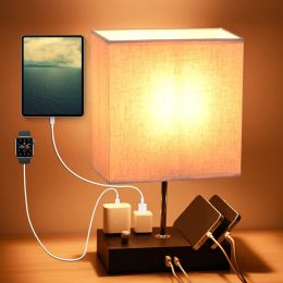 Fully Dimmable Table Lamp w/ Dual USB Ports & 2 Power Outlets