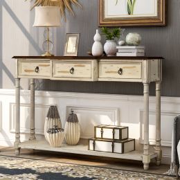 TREXM Console Table w/  Drawers and Long Shelf by Yeah Depot (Beige)