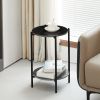 Round 2-Layer End Table w/  Whole Marble Top & Black Metal Frame by Yeah Depot