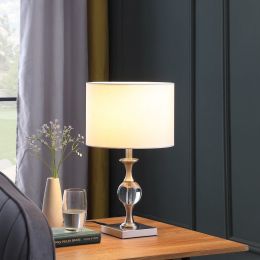 19.75" Satin Nickel Solid Crystal Orb Metal Table Lamp