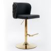 Swivel Barstools w/ Adjustable Seat Height and Whole Tufted Back (Black, Set of 2)