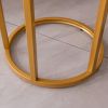 Modern C-Shaped End Table w/ Golden Metal Frame & Round Marble-Color Top