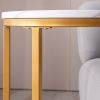 Modern C-Shaped End Table w/ Golden Metal Frame & Round Marble-Color Top
