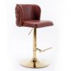 Swivel Barstools w/ Adjustable Seat Height & Whole Back Tufted (Wine Red, Burgundy, Set of 2)