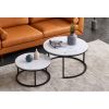 Modern Nesting Coffee Table w/  Black Frame and Marble Top (Set of 2)
