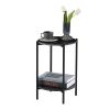 Round 2-Layer End Table w/  Whole Marble Top & Black Metal Frame by Yeah Depot