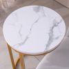 Modern C-Shaped End Table w/ Golden Metal Frame & Round Marble-Color Top