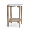 Round Natural Wood Finish & Marble Top End Table by Miwish