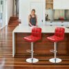 Set of 2 PU Leather Swivel Bar Stools Pub Chairs -Red