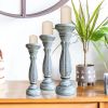 Handcrafted Distressed White Wooden Candle Holders ( Set of 3)