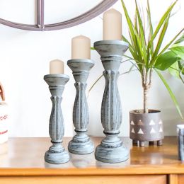 Handcrafted Distressed White Wooden Candle Holders ( Set of 3)