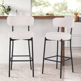 Plush Comfort White Teddy Bar Stools - 2 Piece Set with Backrest (White)