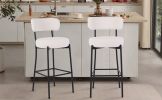 Plush Comfort White Teddy Bar Stools - 2 Piece Set with Backrest (White)