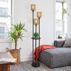3-Lights Rattan Floor Lamp with Shelves