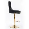 A&A Furniture Thick Golden Swivel Velvet Adjustable Barstools w/ Tufted Backs (Black, Set of 2)