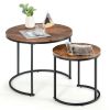 Modern Round Stacking Nesting Coffee Tables (Set of 2)-Rustic Brown