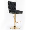 A&A Furniture Thick Golden Swivel Velvet Adjustable Barstools w/ Tufted Backs (Black, Set of 2)