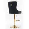 A&A Furniture Thick Golden Swivel Velvet Adjustable Barstools w/ Tufted Backs (Black, Set of 2)