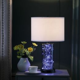 Mid-Century Glass Black Chrome Table Lamp