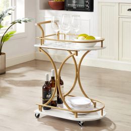 Urban Craft 2-Tier Rolling Bar Cart Industrial Style Wine & Beverage Serving Trolley (Color: as Pic)